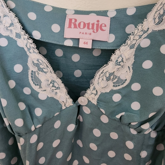 Rouje Paris Ramonata Teal Polka Dot Lace Chemise Slip Dress 12 - Picture 5 of 9